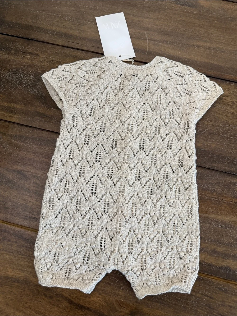 Zara Cream Knit Short-Sleeve One-Piece Romper